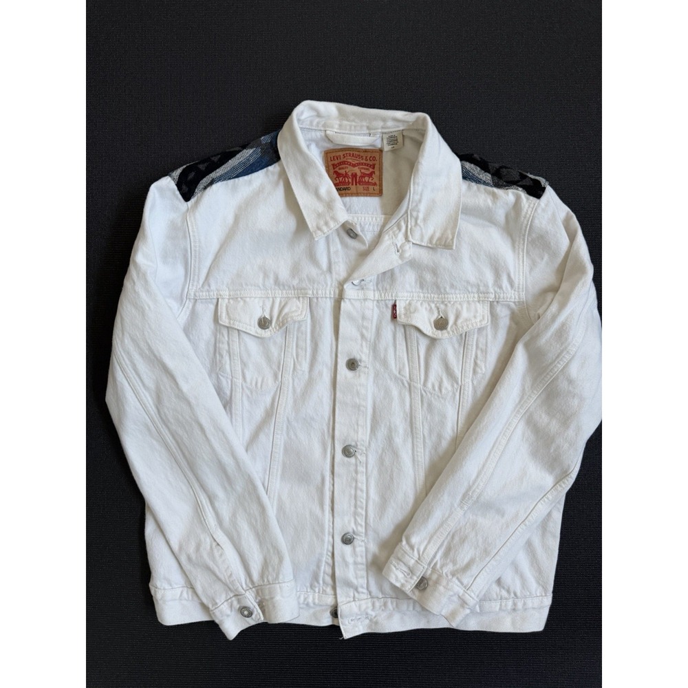 Levis Mens Trucker Jacket White Denim Classic Standard Fit Mens Size L Western